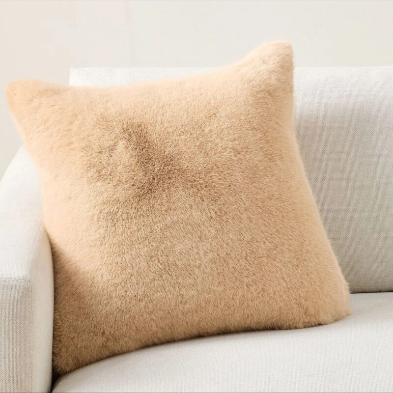 Mink Faux Fur Pillow Cover, Light Clay, 20