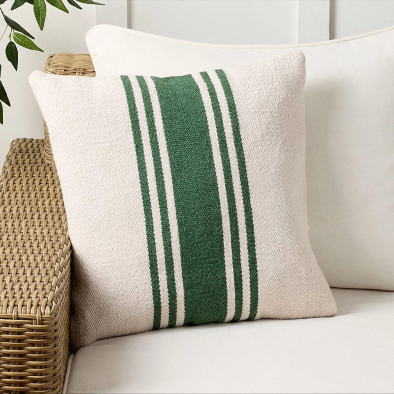 Modern Farmhouse Striped Outdoor Pillow, 20"" x 20"", Elm Green