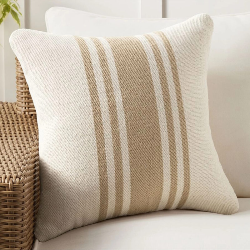 Modern Farmhouse Striped Outdoor Pillow, Flax, 20
