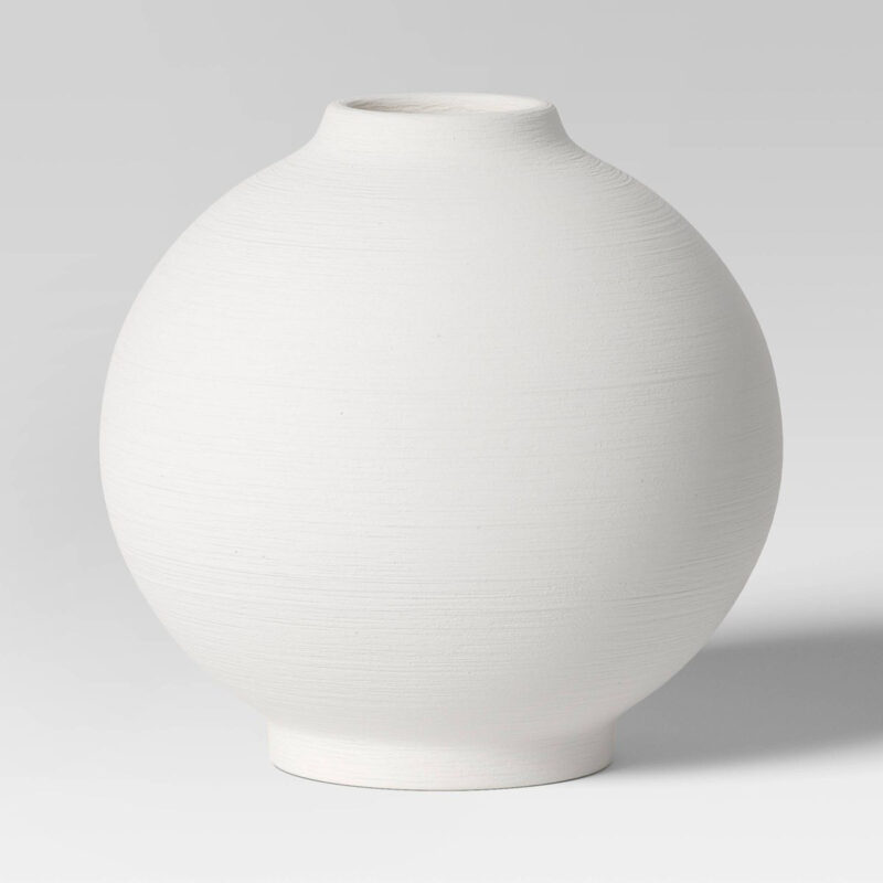 Modern Textured Ceramic Round Vase White - Threshold™: Elegant Bud Vase for Tabletop, Spot Clea...