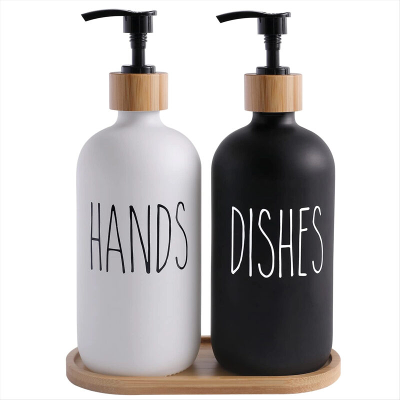 MOMEEMO Soap Dispenser Set, Contains Hand and Dish Soap Dispenser, Suitable for Kitchen Decor. (B...