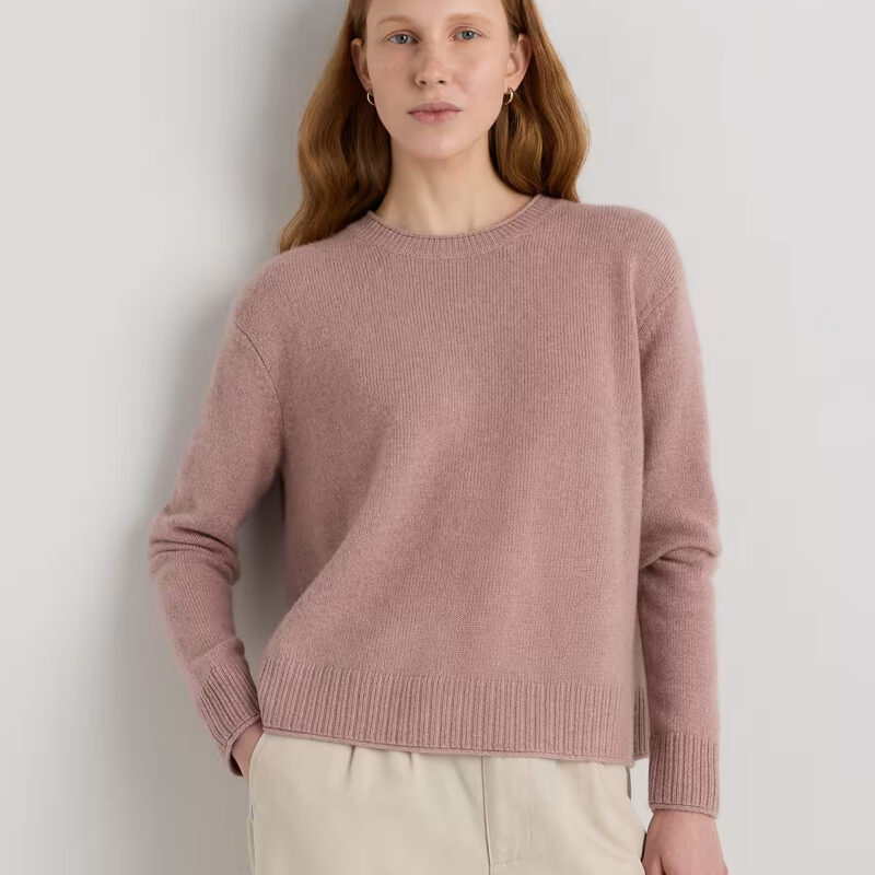 Mongolian Cashmere Boxy Crewneck Sweater in Heather Vintage Pink