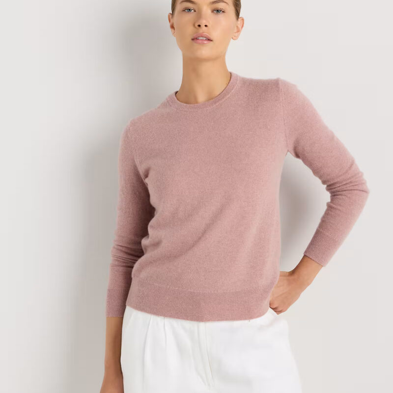 Mongolian Cashmere Crewneck Sweater in Heather Vintage Pink