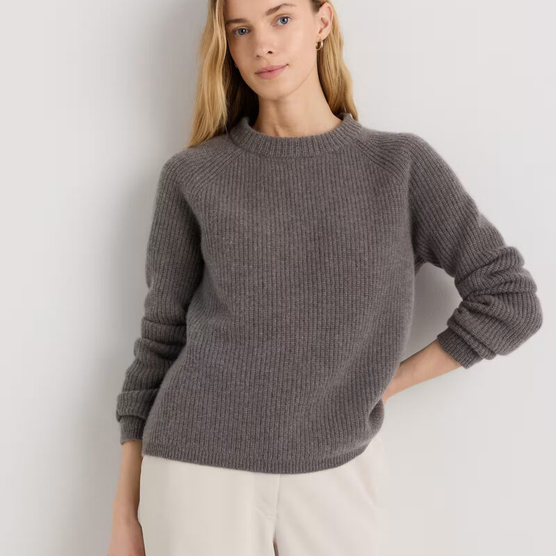 Mongolian Cashmere Fisherman Crewneck Sweater in Elk Brown