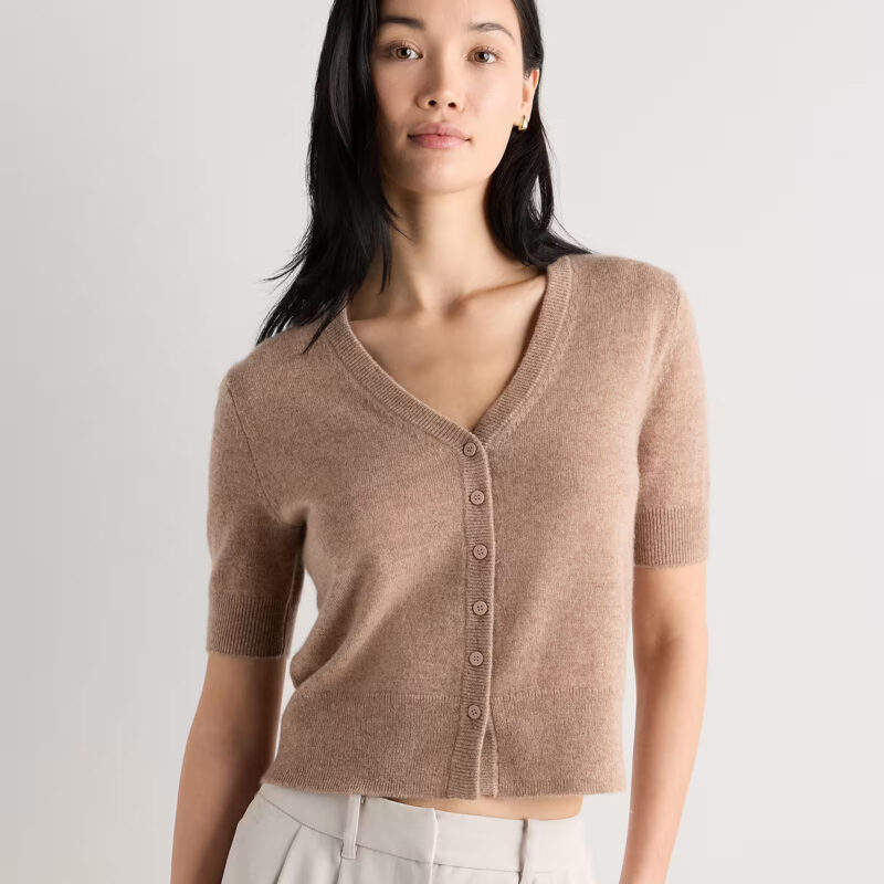 Mongolian Cashmere Short Sleeve Cardigan in Oatmeal