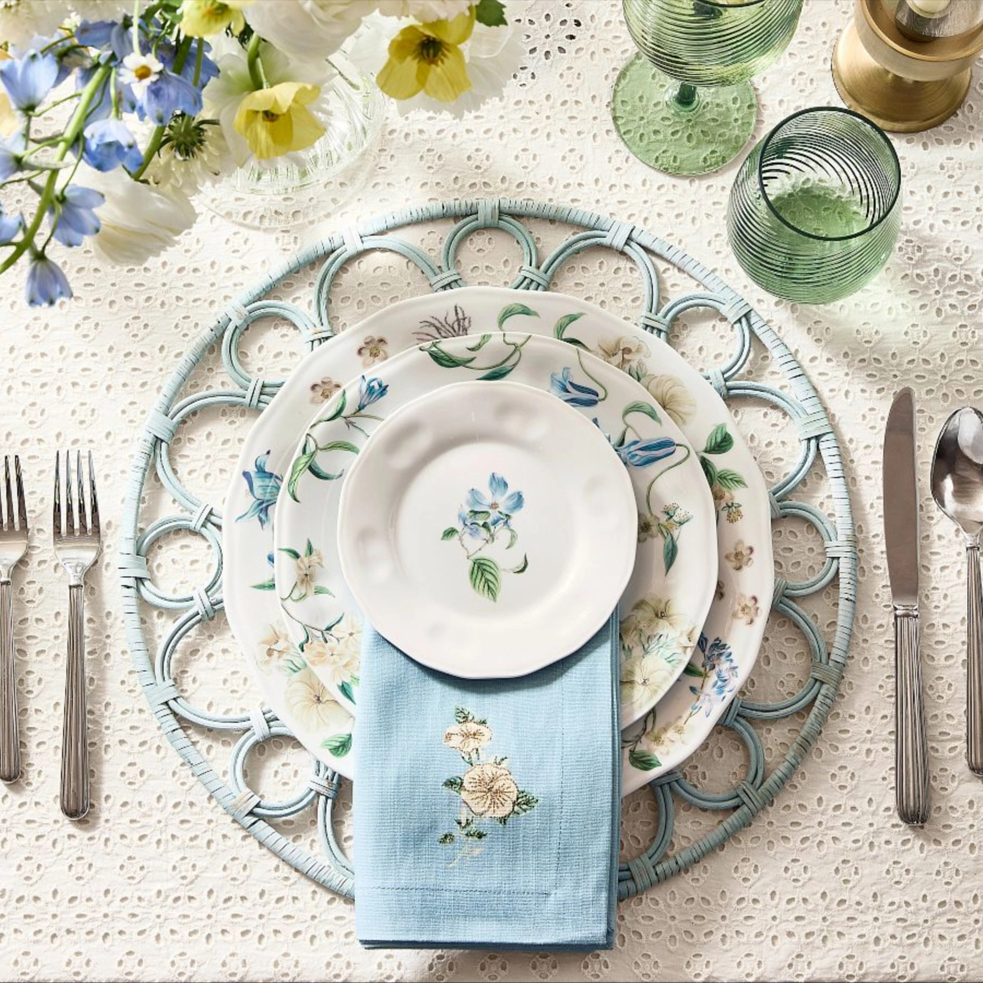 Monique Lhuillier Summer Blossom Outdoor Melamine Appetizer Plates - Mixed Set of 4