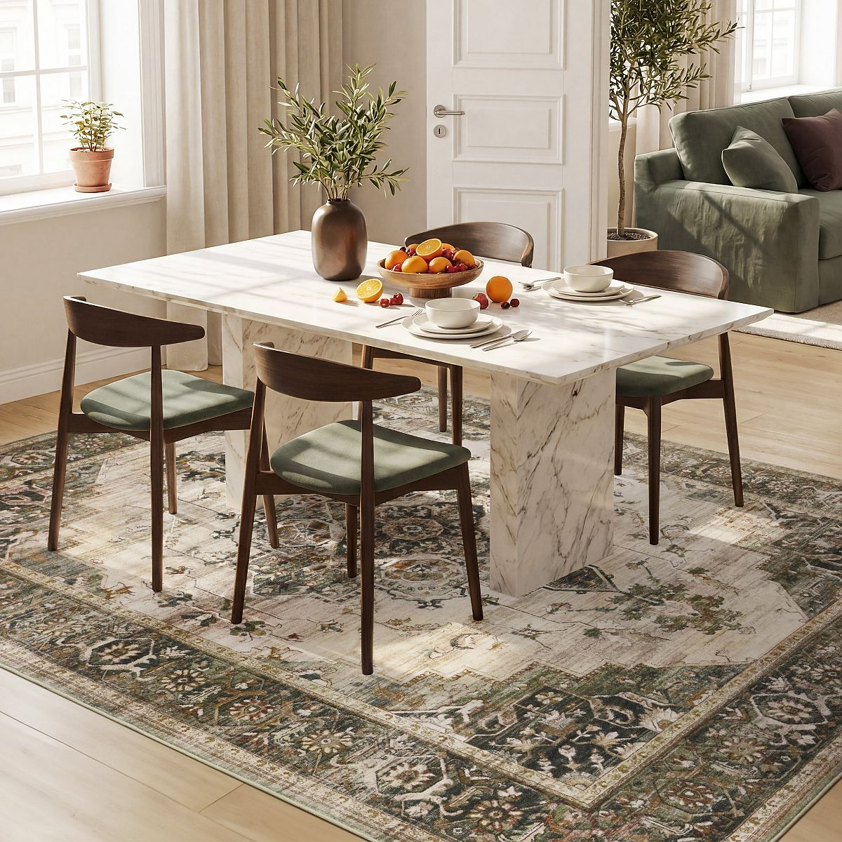 MontVoo Vintage Medallion Non-Slip Washable Rug Green  8'x10'