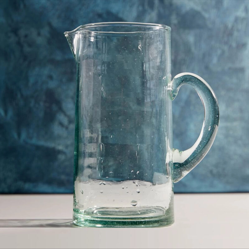 Moroccan Handcrafted Recycled Glass Pitcher, Clear
