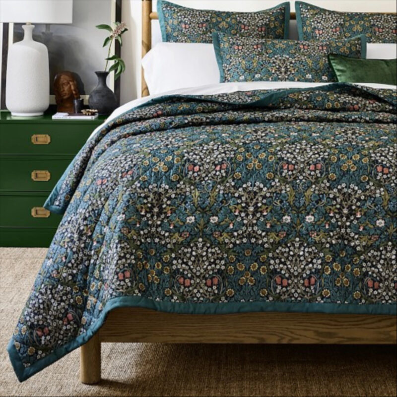 Morris & Co Blackthorn Quilt & Shams, Queen Quilt, Blue