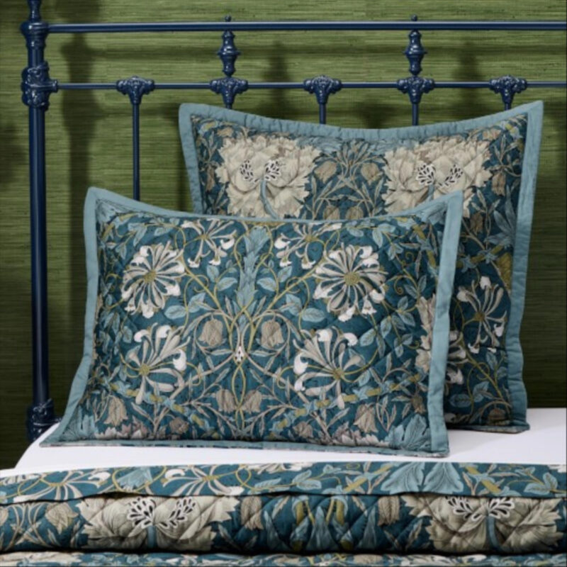 Morris & Co Honeysuckle Tulip Quilt & Shams, Standard Sham, Teal Blue