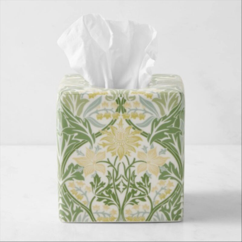 Morris And Co Blue Bell Bath Accessories, Tissue Box Holder, Sage