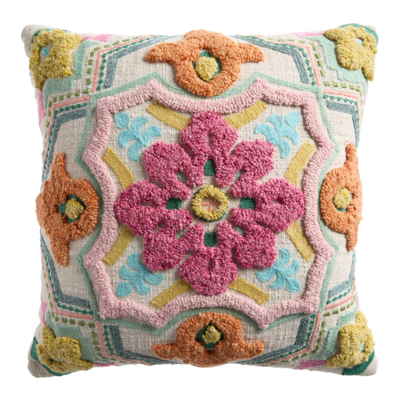 Multicolor Tufted Flower Indoor Outdoor Throw Pillow