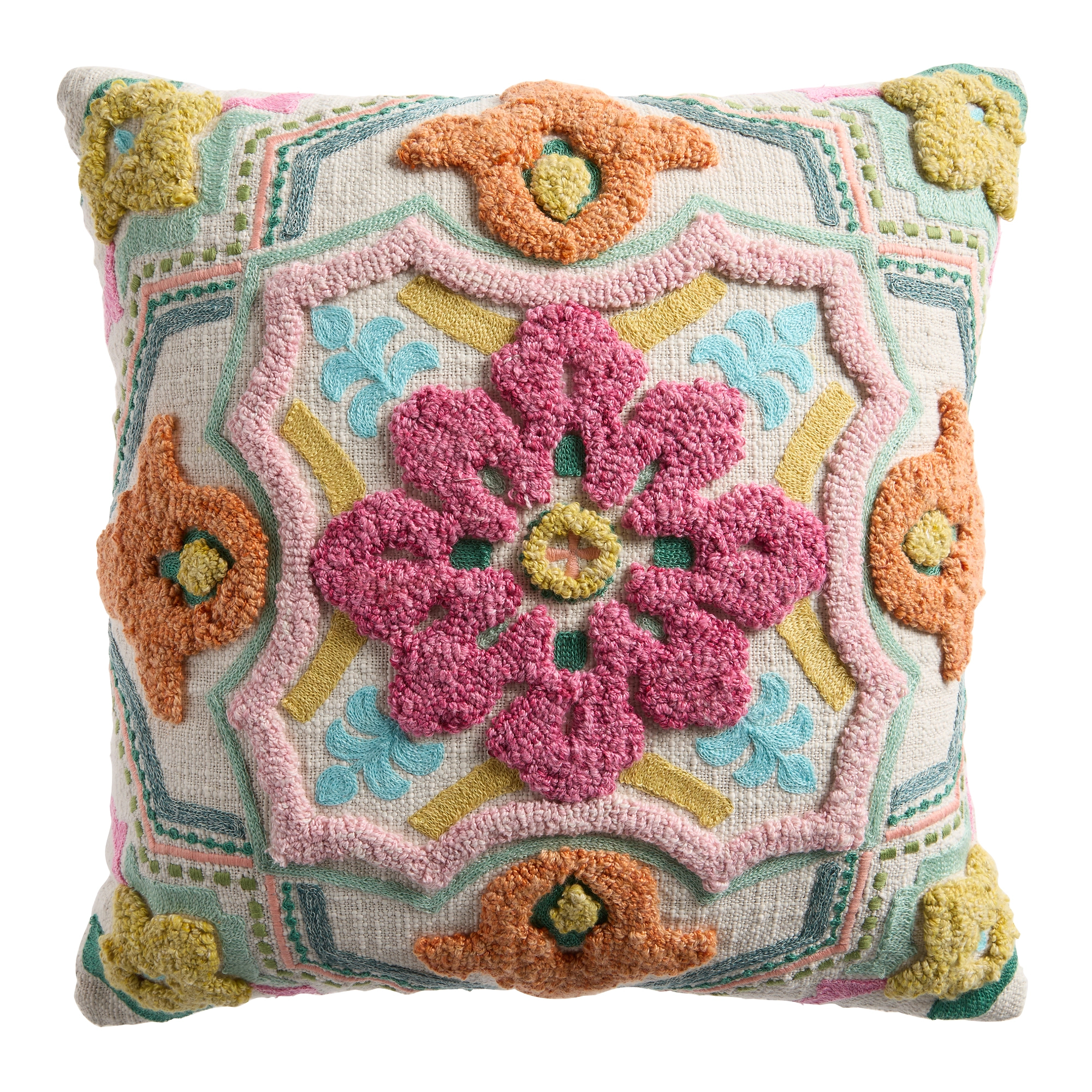 Multicolor Tufted Flower Indoor Outdoor Throw Pillow