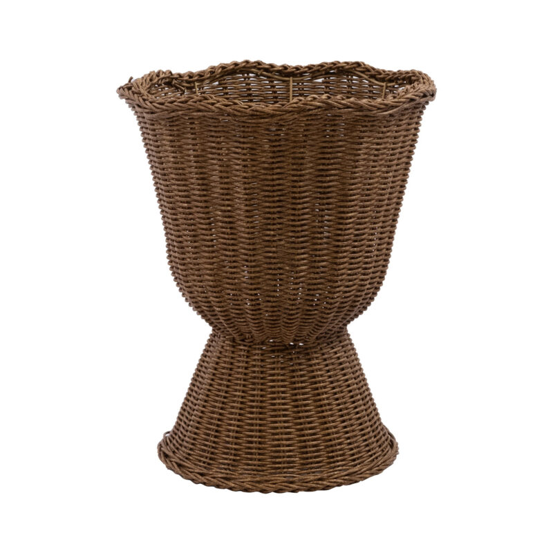 My Texas House 14" Brown Woven Urn-Style Planter with Decorative Scalloped Rim and Transparent In...