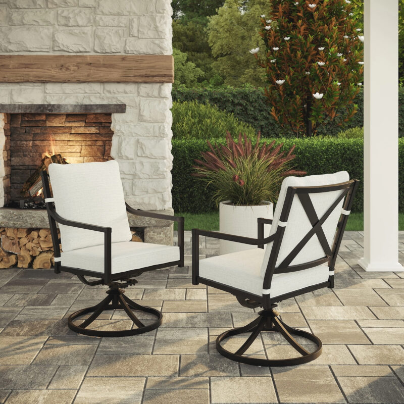 My Texas House Cambria Swivel Outdoor Dining Chair - Set of 2, Black