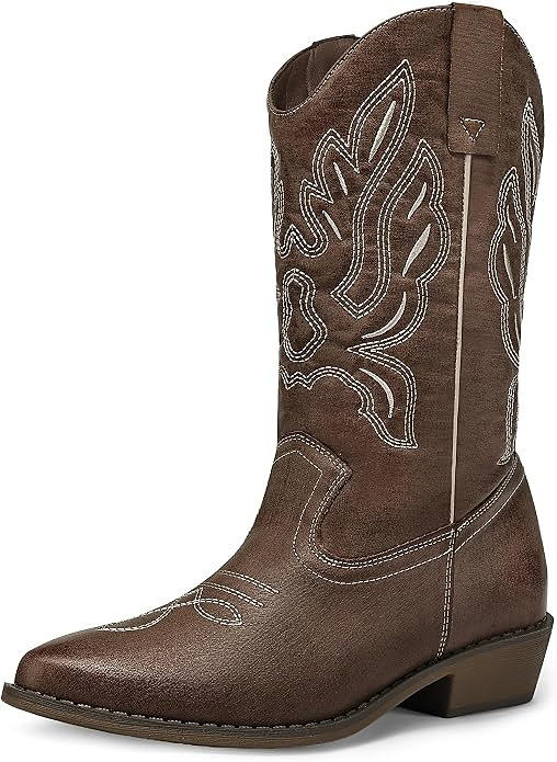 mysoft Cowboy Boots For Women - Western Cowgirl Boots Mid Calf Chunky Heel Booties Pointed Toe Co...