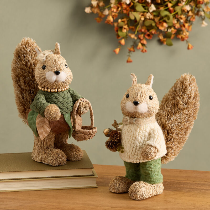Natural Fiber and Knit Harvest Squirrel Decor Set of 2