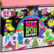 NeeDoh Squishmas Advent Calendar displayed with festive decorations and colorful squishy toys