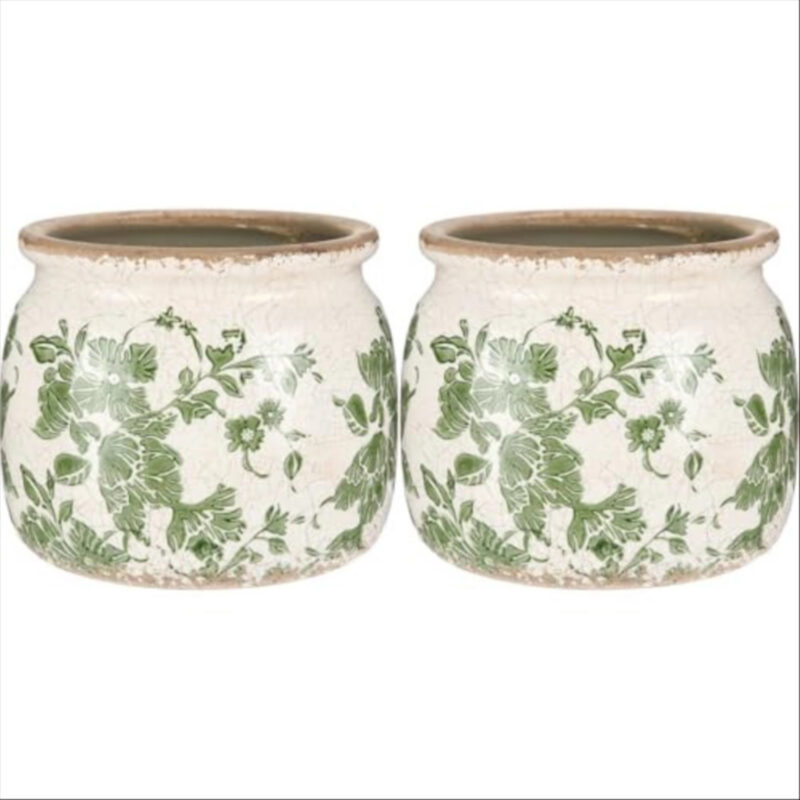 Ninehaoou 2 Pcs Vintage Planter Ceramic Plants Pot with Drainage Ice Crack Scroll Flower Vase Pot for Indoor Outdoor Plants Home Kitchen Decor Gifts (Vintage Floral,5.9")