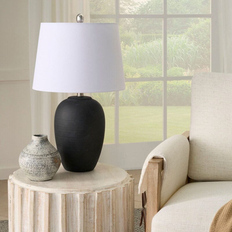 Nourison 23" Black Ceramic Pot Table Lamp with Vintage Finish