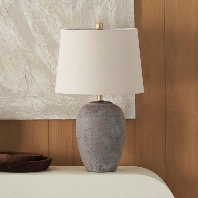Nourison Home 23" Greyish Brown Earth Tone Rustic Farmhouse Ceramic Table Lamp for Bedroom, Livin...