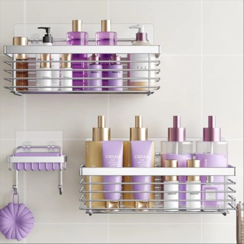 ODesign Shower Caddy 3 Pack SUS304 Stainless Steel-No Drilling-Shower Bathroom Shelves Rack,Rustproof Wall Mounted,Adhesive Shower Shelf Basket Organizer-Silver