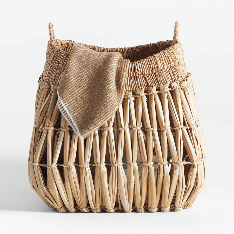 Oketo Beige Large Rattan Decorative Basket + Reviews | Crate & Barrel