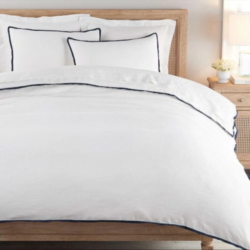 Open Box: Belgian Flax Linen Contrast Flange Duvet Cover, Full/Queen - White/Midnight