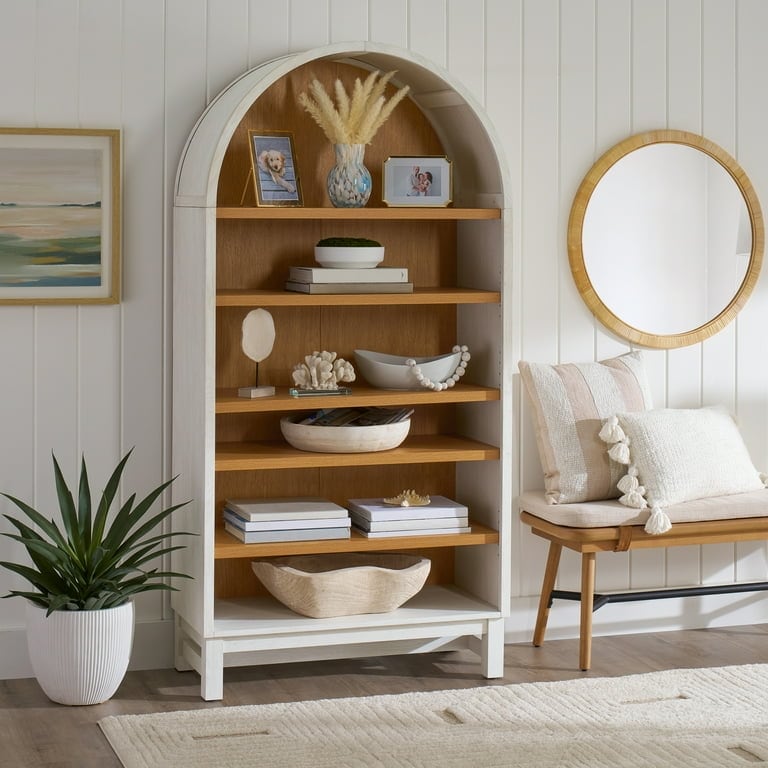 Open Box Better Homes & Gardens Juliet Open Arch Bookcase, White and Light Honey