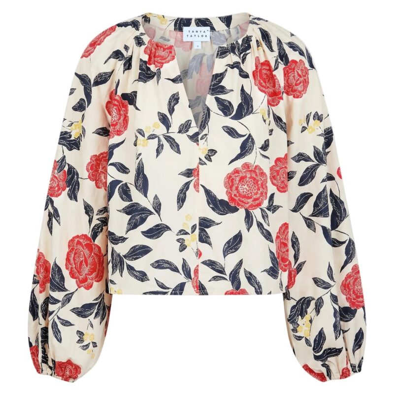Adelina Top in Cream/Cardinal Red Multi Tanya Taylor