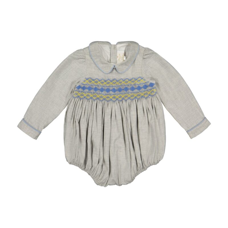 Ambre Flannel Grey Smocked Romper Antoinette Paris