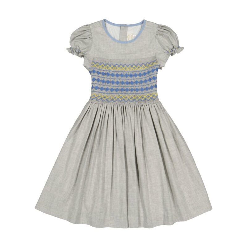 Ambre Grey Flannel Smocked Dress Antoinette Paris