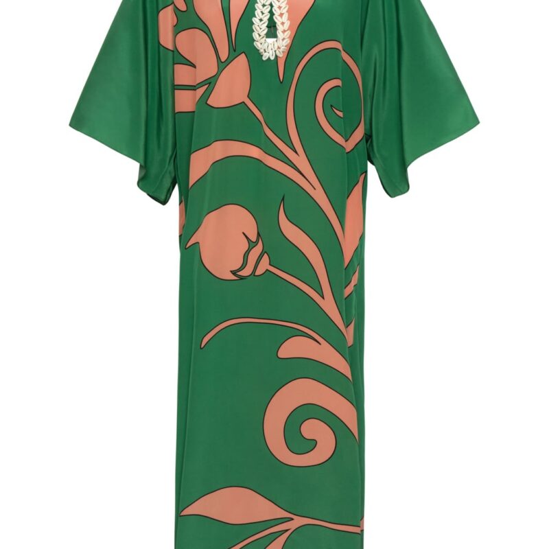 Andina Hand-Embroidered Crepe Tunic in Green Buganvilias Juan de Dios