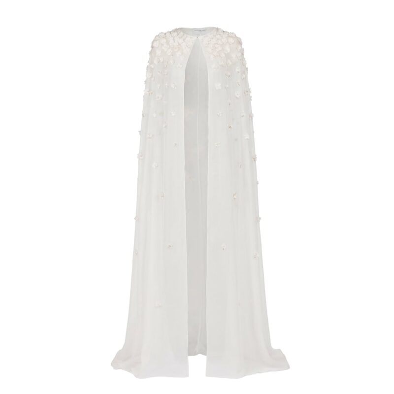 Anne Cape in Ivory Organza with Petite Fabric Flowers Alexandra Pijut