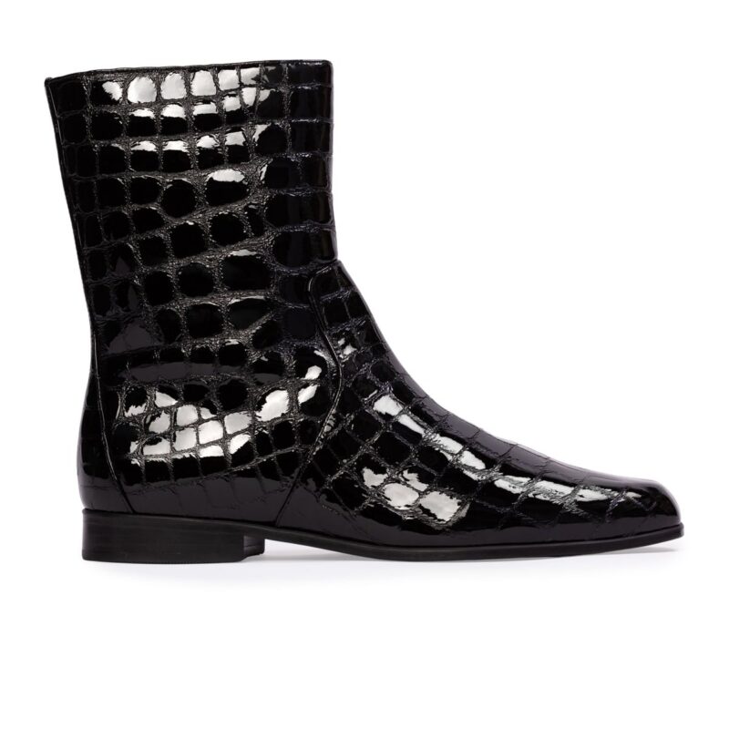Aries Boot in Black Croc Patent Leather Black Suede Studio