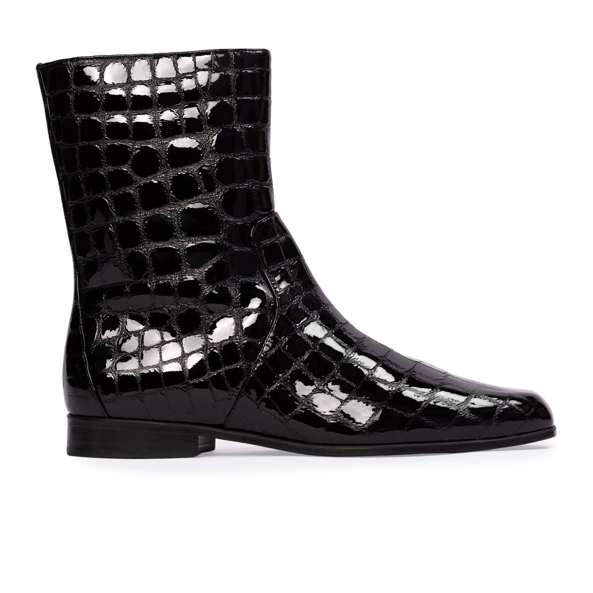 Aries Boot in Black Croc Patent Leather Black Suede Studio