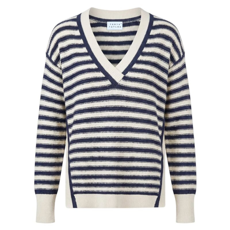 Ashby Sweater in Maritime Blue Cream Stripe Tanya Taylor
