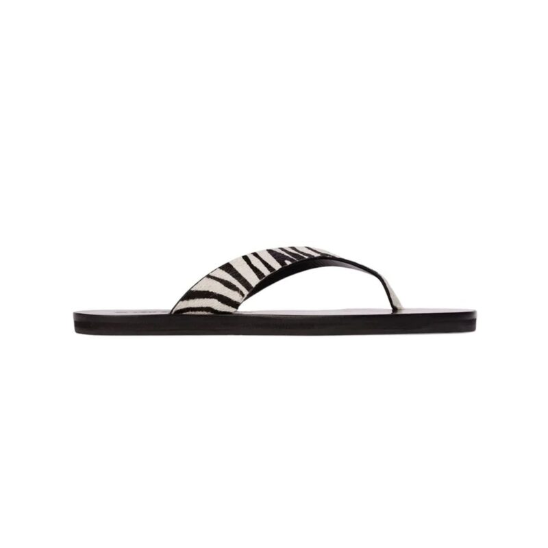 Bae Sandal in Zebra Pony Hair Black Suede Studio