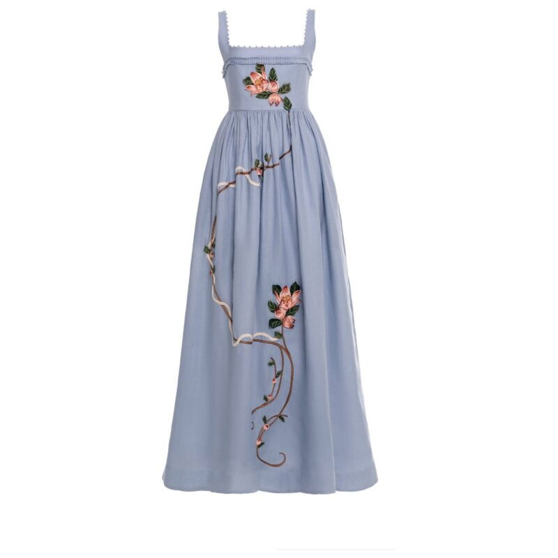 Barbara Maxi Dress in Navegante Agua by Agua Bendita