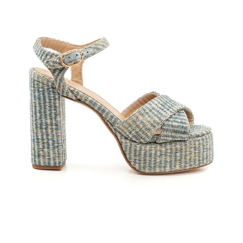Bella Navy Raffia Platform Andrea Gomez