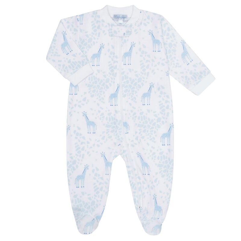 Blue Giraffe Print Zipper Footie Nellapima