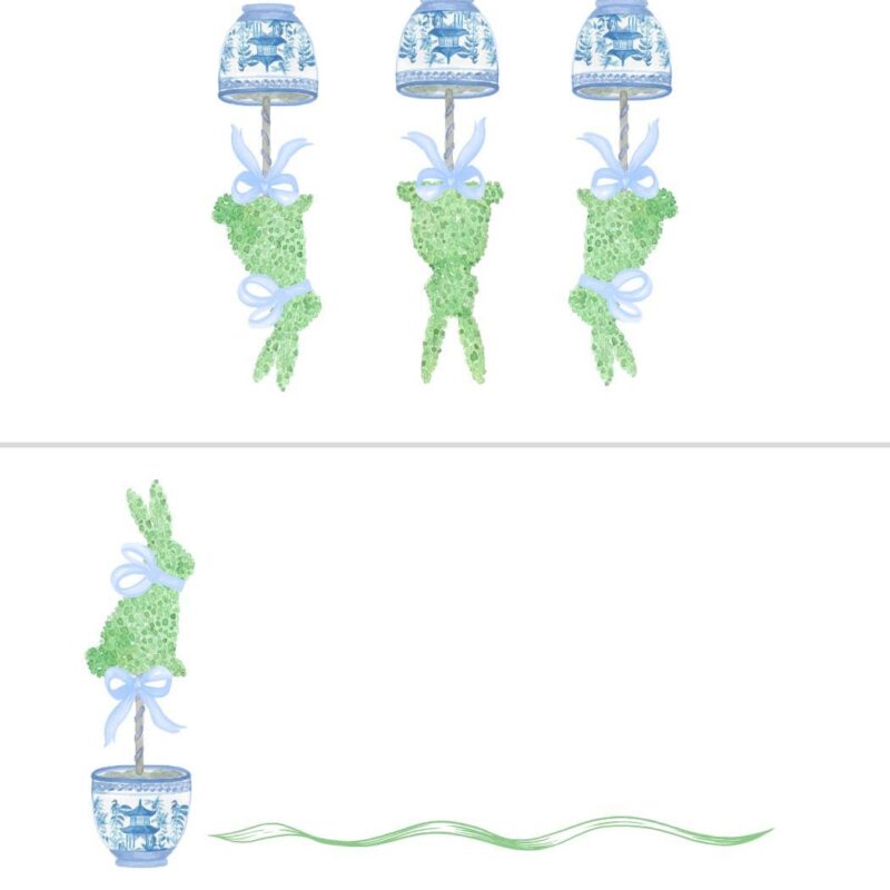 Bunny Topiary with Blue Bow in Place Cards, Set of 8 Flying Sheep Country