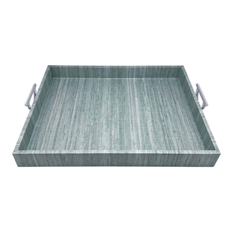Capri Faux Grasscloth Tray With Metal Handles Mariposa