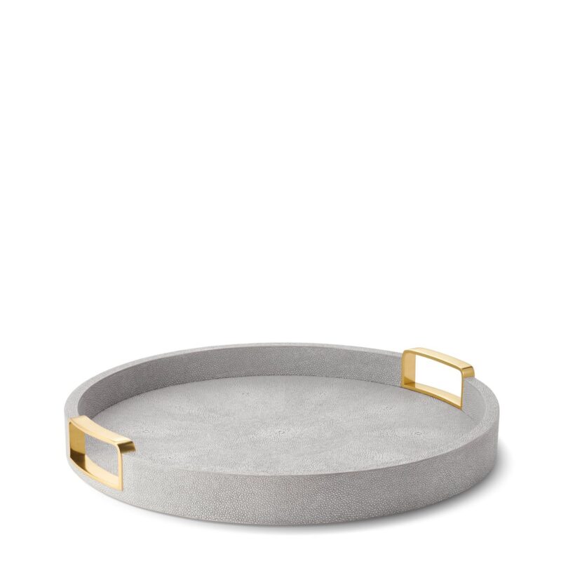 Carina Shagreen Small Round Tray in Dove AERIN