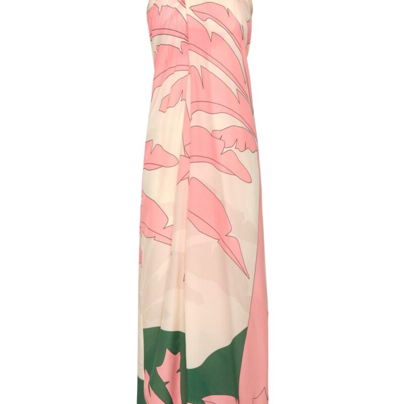 Cayetana Silk Crepe Maxi Dress in Peach Palms Juan de Dios