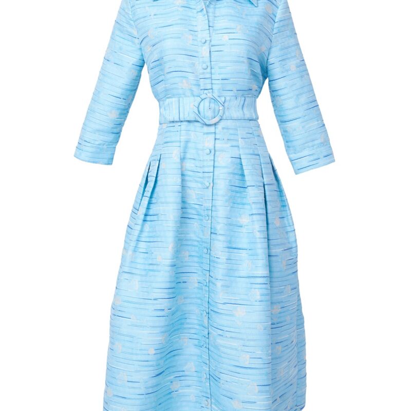 Cecilia Midi Dress Blue Textured Dupioni Abbey Glass