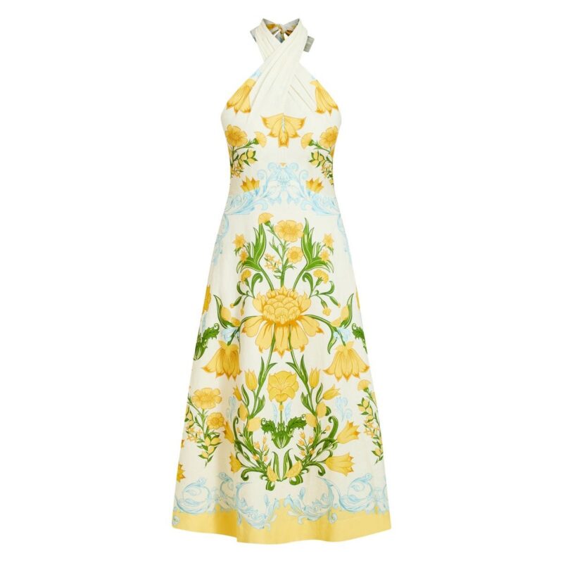 Copacabana Halter Midi Dress in Lemon Verbena Mestiza New York