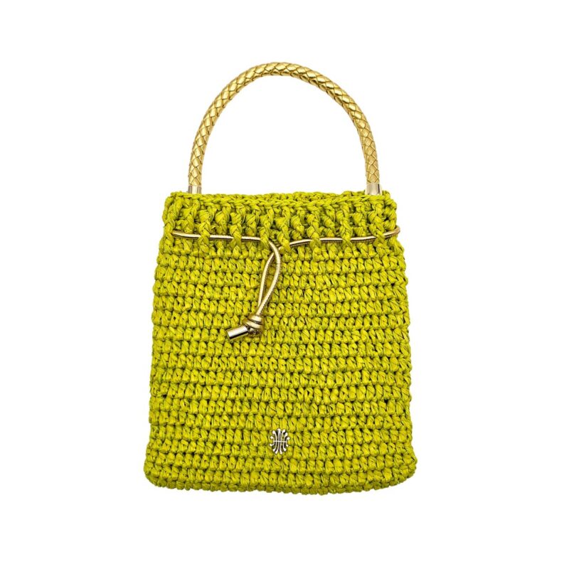 Crochet Bag in Natural Raffia and Cotton Avocado Mélange Le Nine