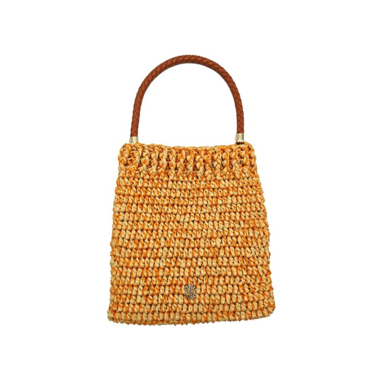 Crochet Bag in Natural Raffia and Cotton Papaya Mélange Le Nine