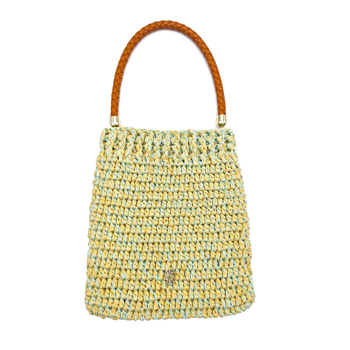 Crochet Bag in Natural Raffia and Peppermint Mélange Le Nine